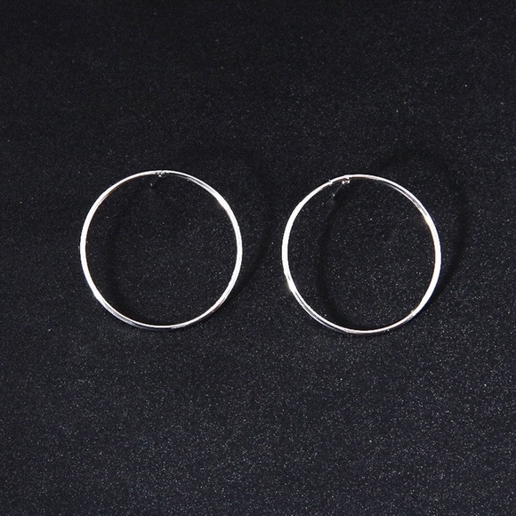Silver Hollow Circle Stud Earrings - Picture 4 of 8